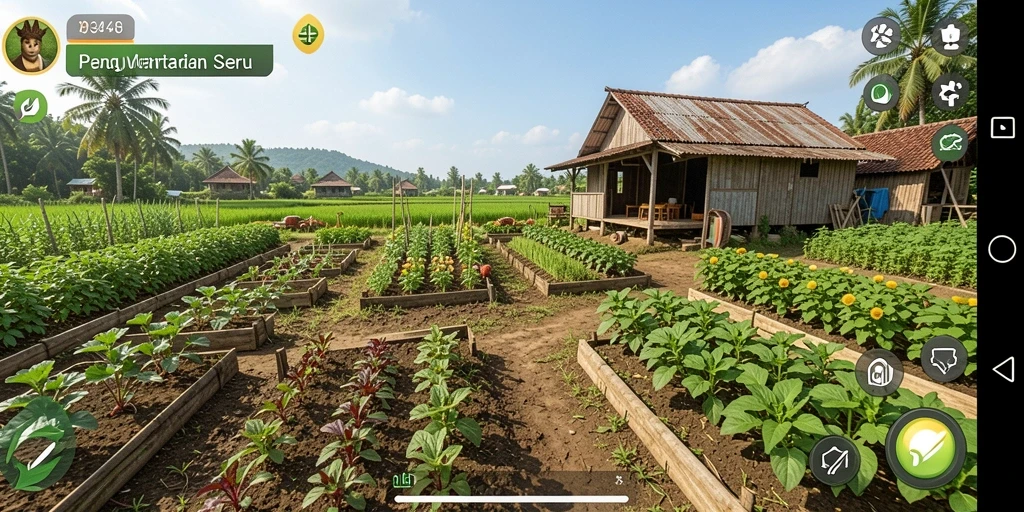 Screenshot utama menampilkan gameplay pertanian yang seru dalam 3446.