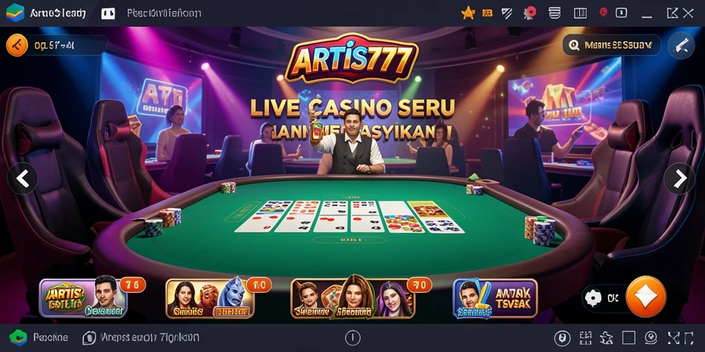 Screenshot ARTIS777 menampilkan dealer langsung dan gameplay Live Casino yang mengasyikkan.