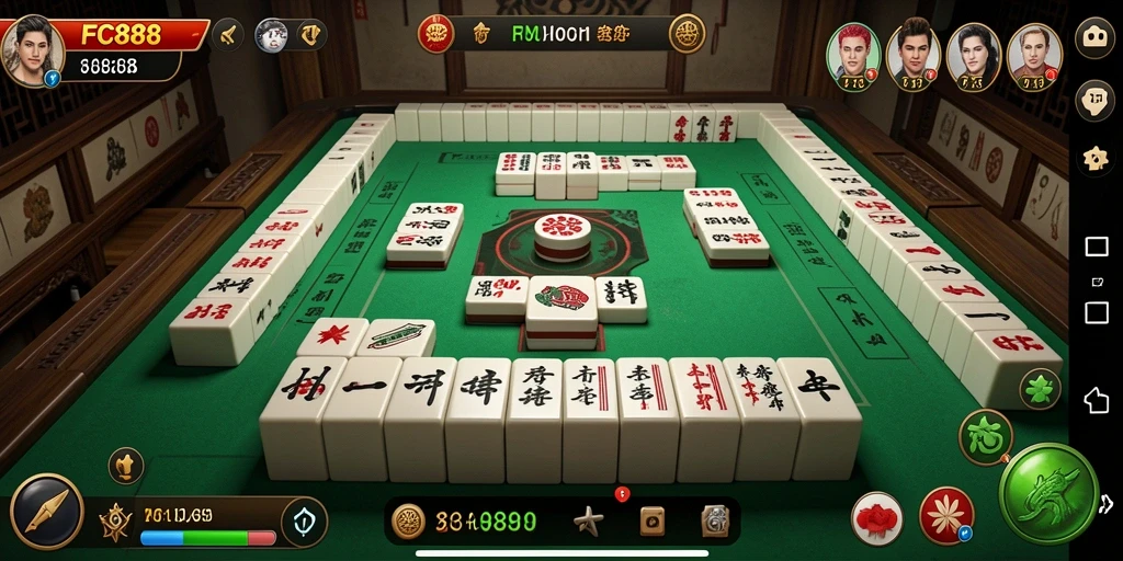 Tangkapan layar gameplay FC888 menampilkan suasana Mahjong yang mendebarkan.