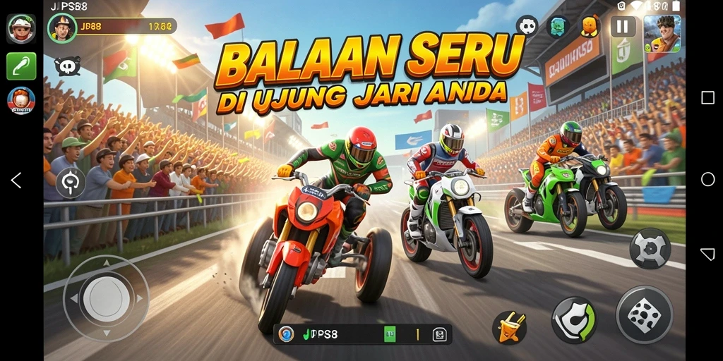 Menampilkan aksi balapan seru di lintasan dengan grafis menawan.