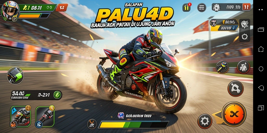 Screenshot gameplay PALU4D menampilkan balapan motor yang mendebarkan.